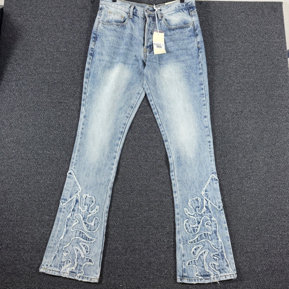 MNML B689 Western Flare Denim Blue Light Wash Women's 30 Y2K Cowgirl Embroidered
